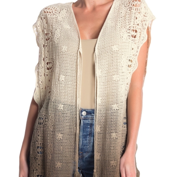 NWT: Ombred Tie Front Crocheted Vest - Picture 4 of 7